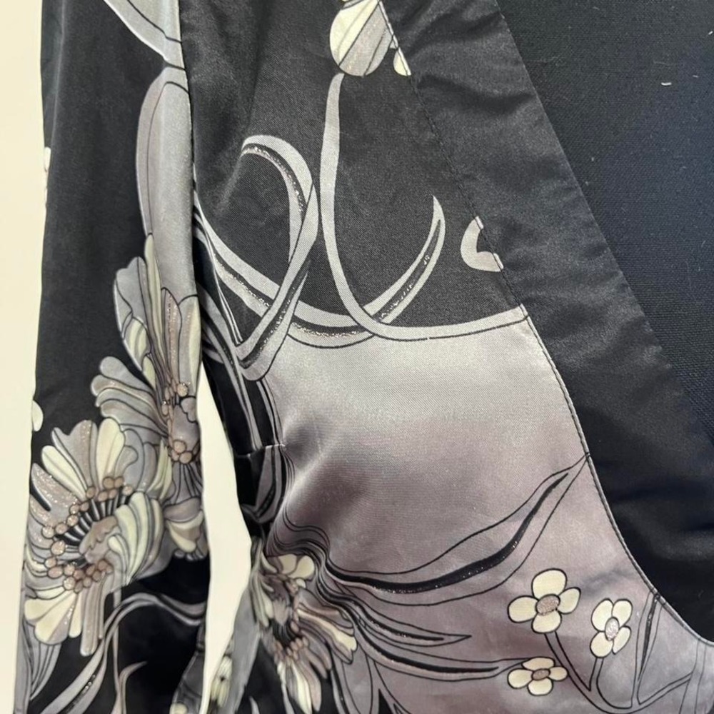 Vintage Y2K She's Cool Black & Gray Floral Wrap Dress – Satin Trim – Size Small - Picture 2 of 4